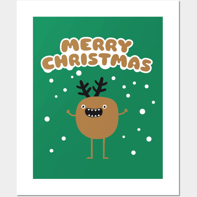 Funny Christmas Reindeer Wall Art by badbugs